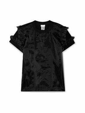 Comme des Garcons Black Satin Ruffle Sleeve Tee